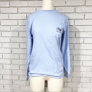 Vineyard Vines Boys Light Blue Snowboarding Whale Long Sleeve Pocket T-Shirt | L